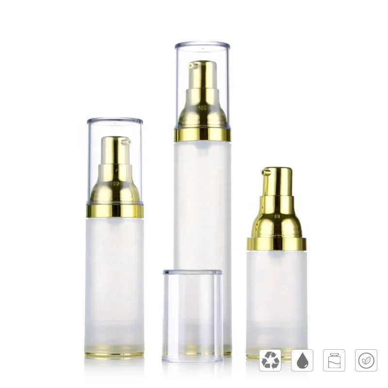 new style 20ml 30ml 50ml plastic airless pump bottle frosted airless bottle with gold electroplated pump