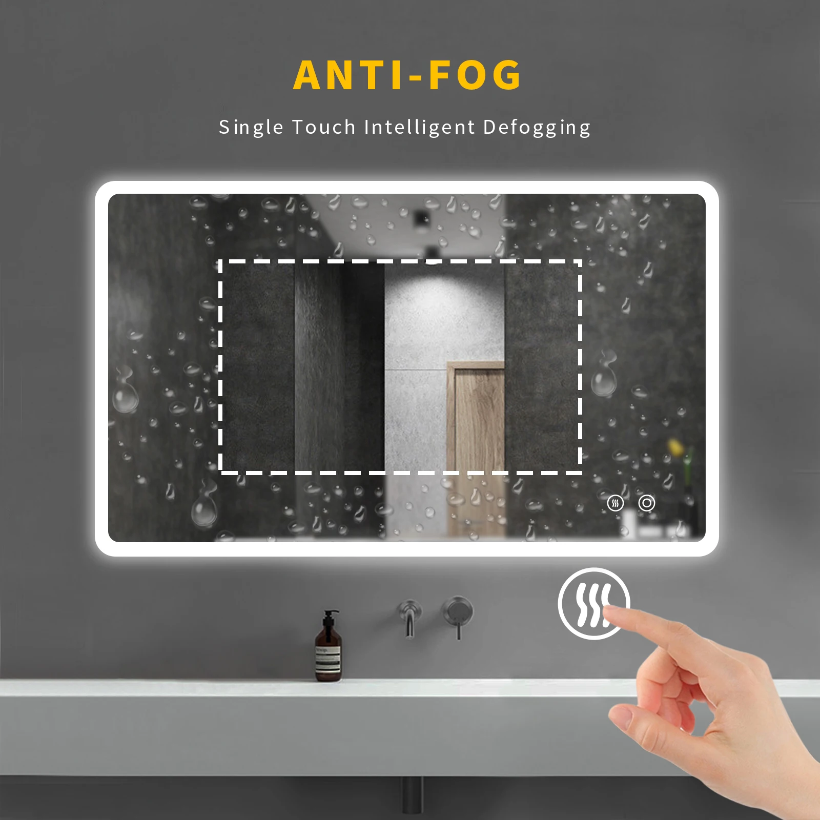 Smart Modern heated touch screen wall led light backlit bathroom mirror