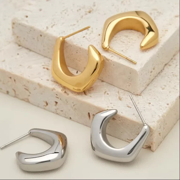 Необычные модные ювелирные изделия из нержавеющей стали серьги 18K Женские квадратные C-образные глянцевые