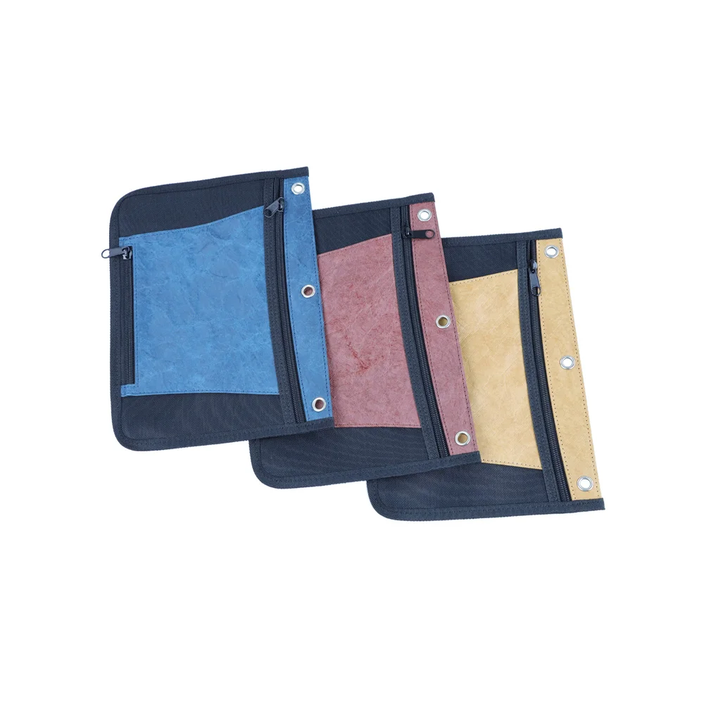 Durable Rivet Enforced 3 Hole Ring Mesh Pencil Case Mixed Color Zippered Binder Pencil Pouch for Storing School Supplies
