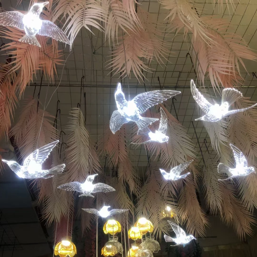Party Supplies Wedding Stage Decoration Acrylic Bird LED Ceiling Light Event Decor Hanging Light
