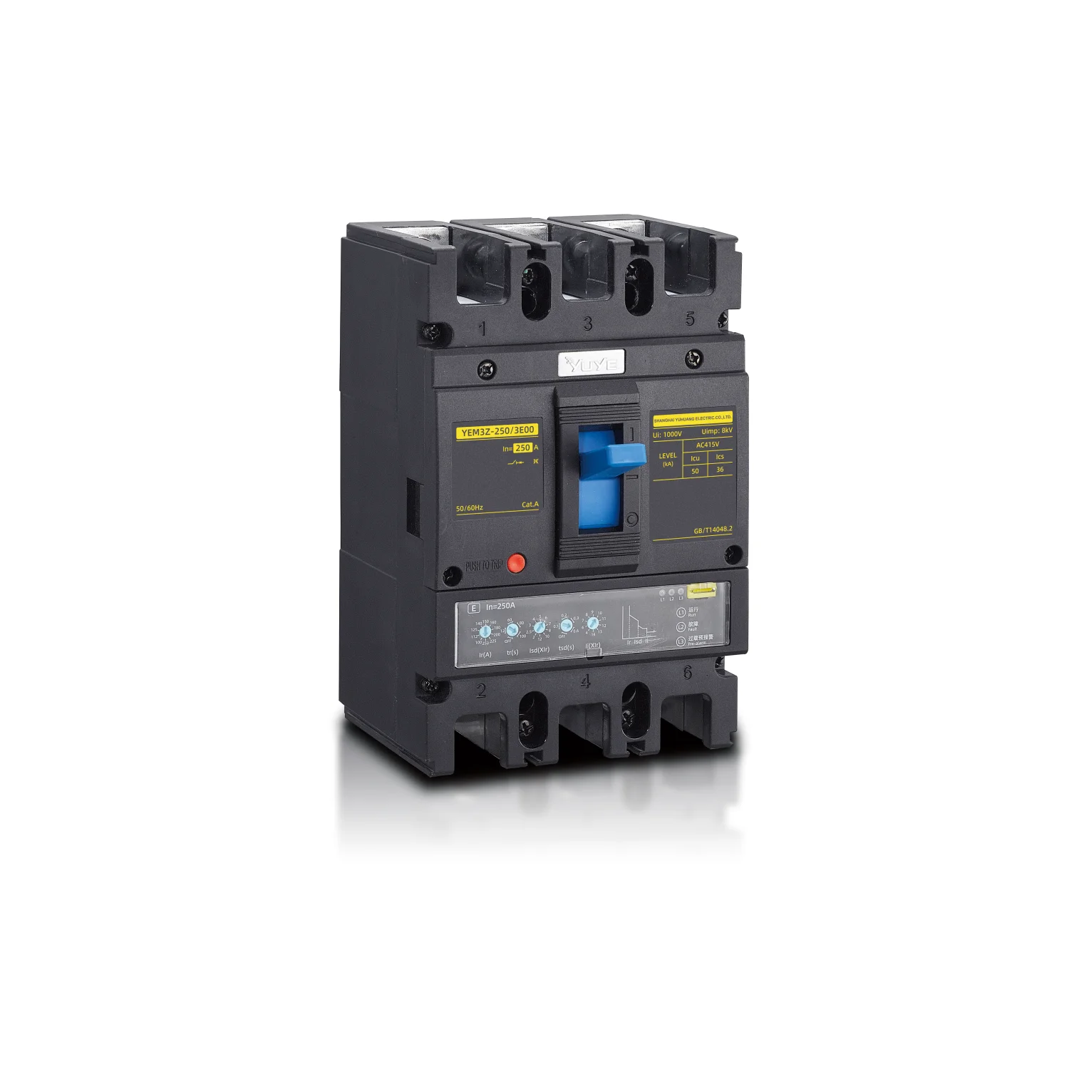 123 YUYE Brand 250A  3p 4p electric adjustment type MCCB Moulded case circuit breaker OEM supplier