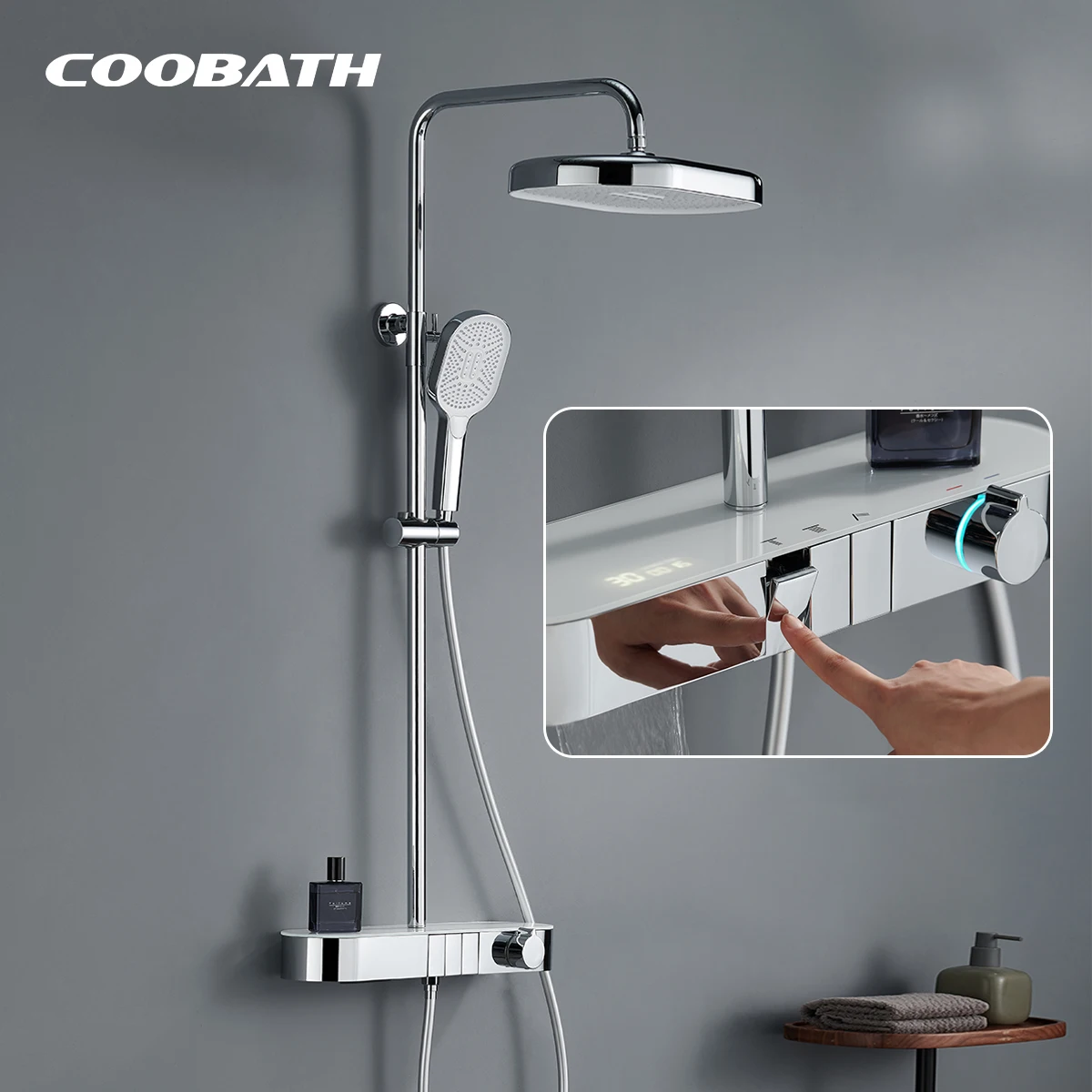 Luxury Digital Display Thermostatic Bathroom Showers Faucet Set For Hotel Rainfall Shower System Bath Mixer