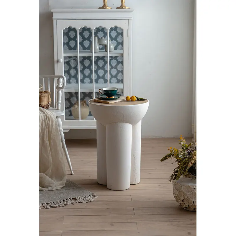 French Country Tea Table Minimalist White Small Round Coffee Table Wooden Top Bed Side Table Bedroom