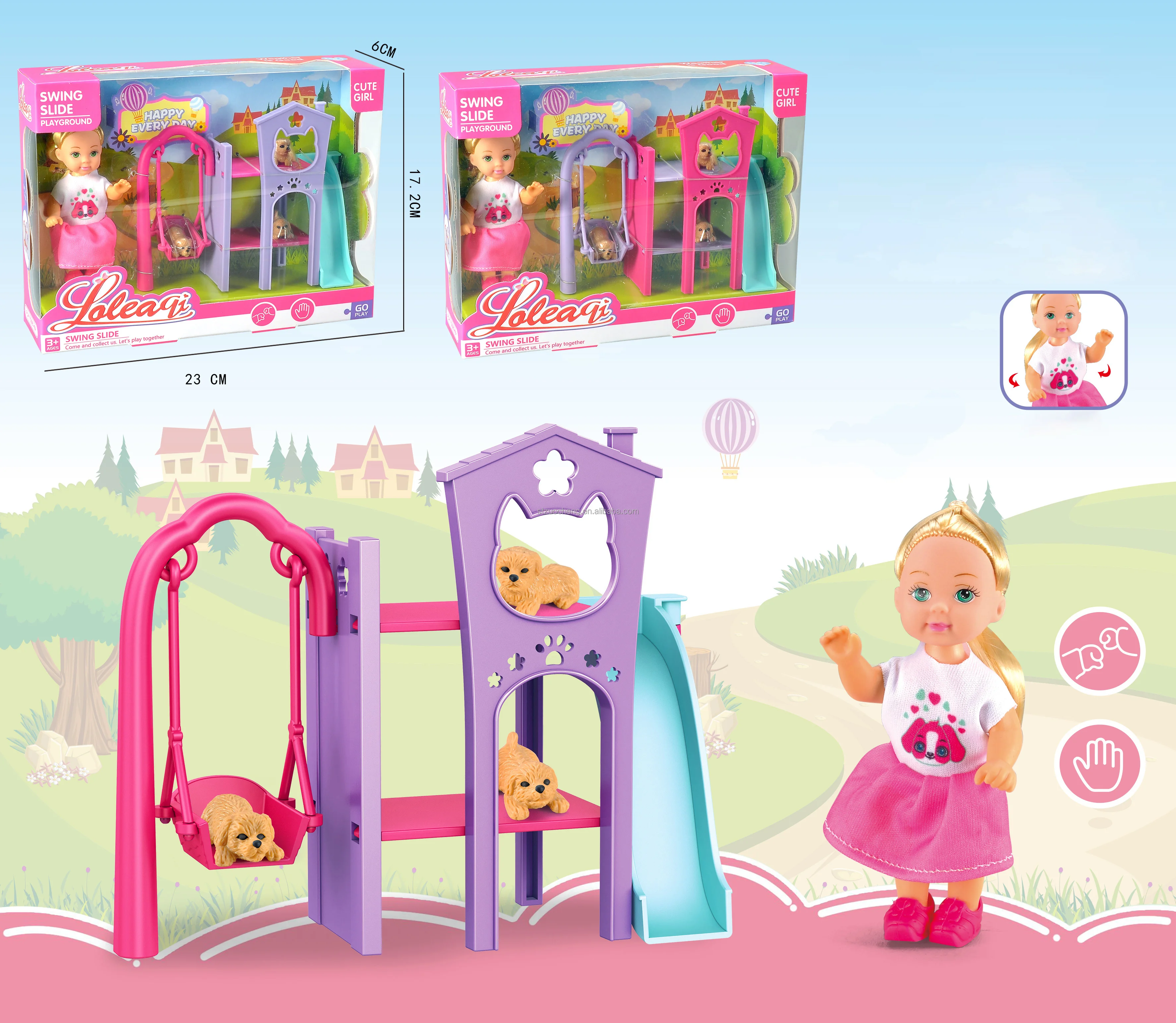 In stock 4.5 inch mini doll Set Ferris wheel Pirate Ship pet house pregnant puppy DIY Fashion Doll For Girl