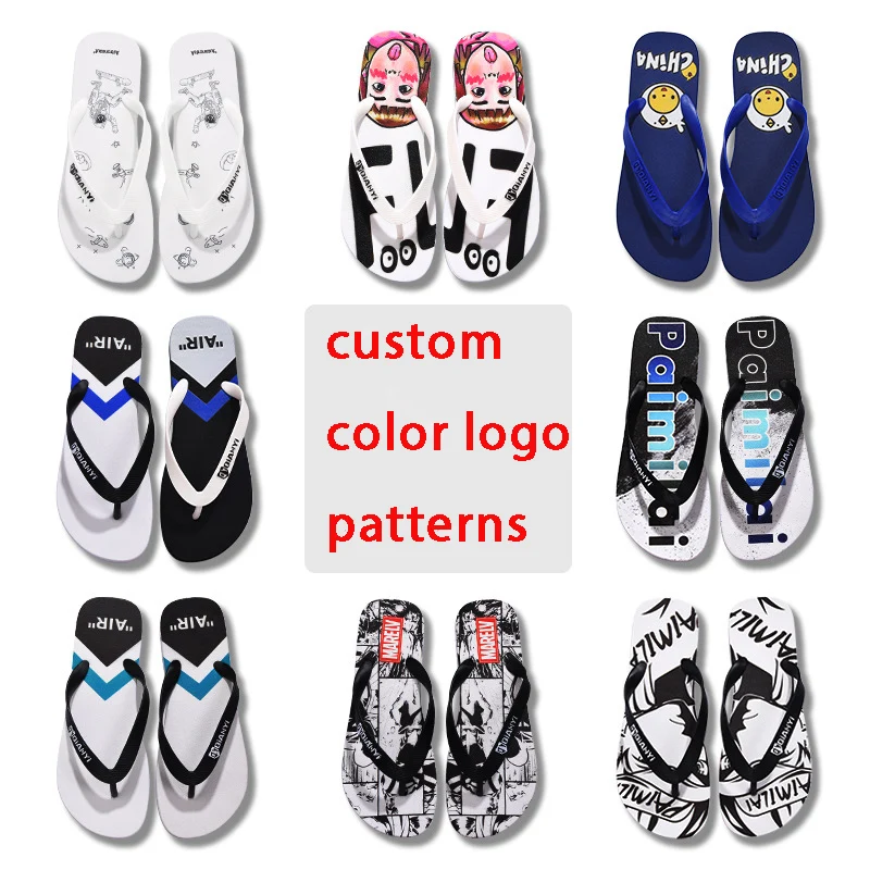 Bosirui Custom Logo Printed Waterproof flip-flops slippers for Men 3.5cm Thick Sole Soft Orthopedic flat sandals with EVA Insole