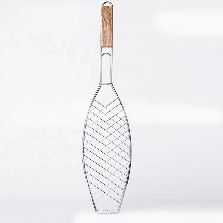 Прямая поставка с фабрики, деревянная ручка, одиночный гриль для рыбы, зажим для сетки, толстый гриль, сетка для гриля, уличная стойка для барбекю