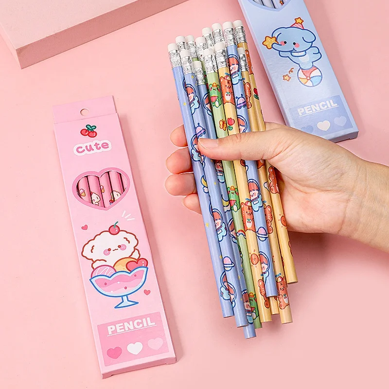 Stationery supplier cartoon animal printing school kids 6pcs hb pencil set gifts