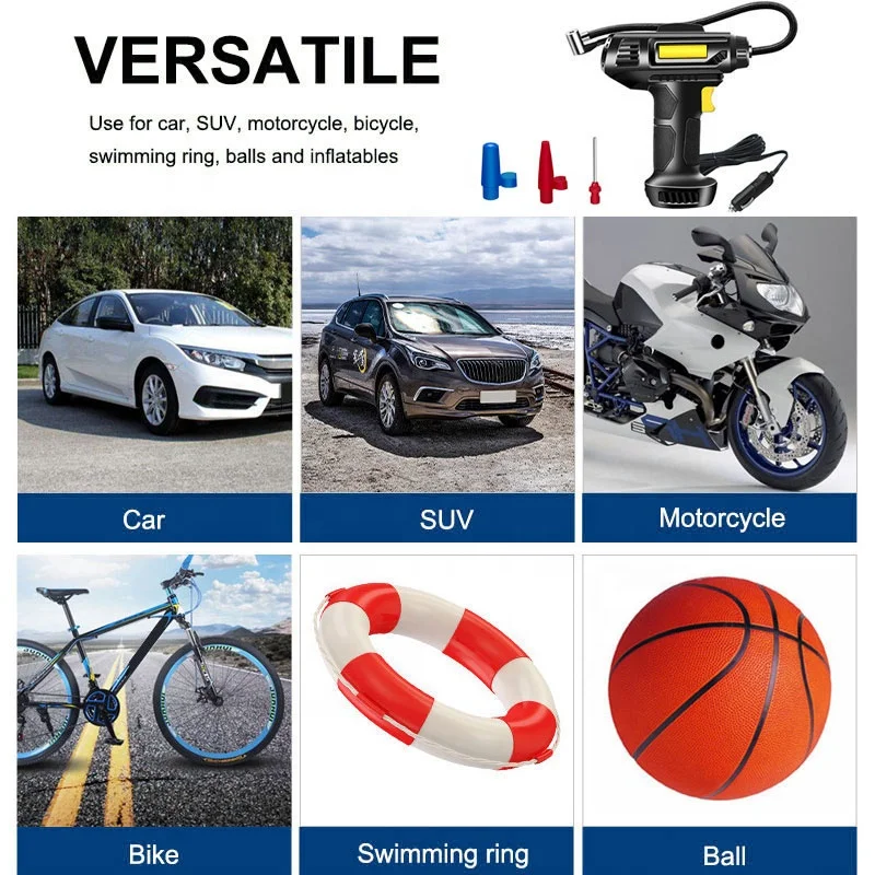 Tire Inflator Air Compressor with Pressure Gauge LED Light 12V DC Portable Electric Air Pump 150PSI Tyre Inflator for Car Tires