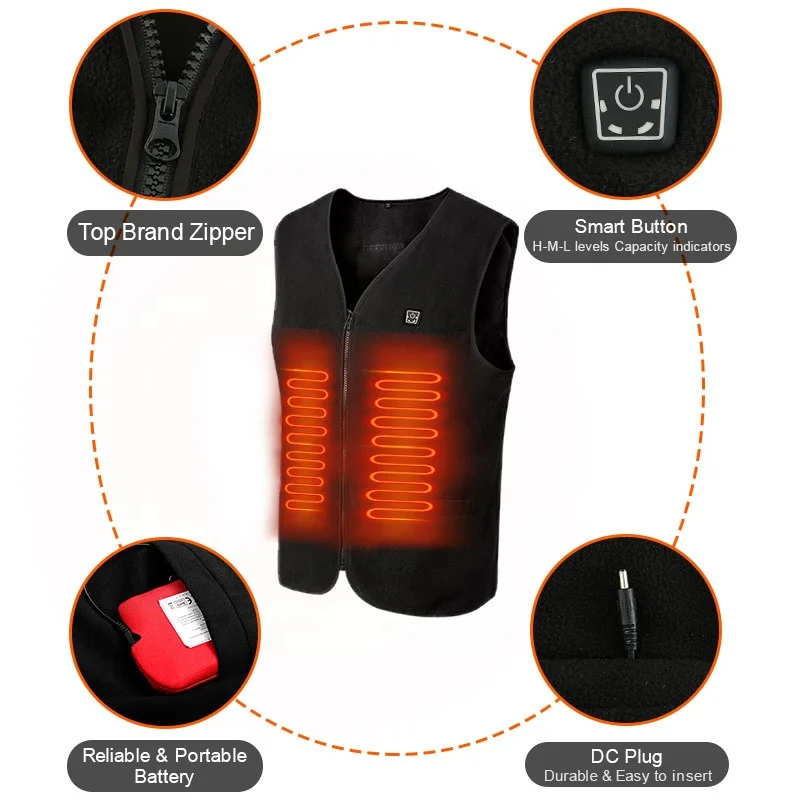breathable customise cheap wholesale safety electronic battery electrical fast heating power bank button thermal heated vest