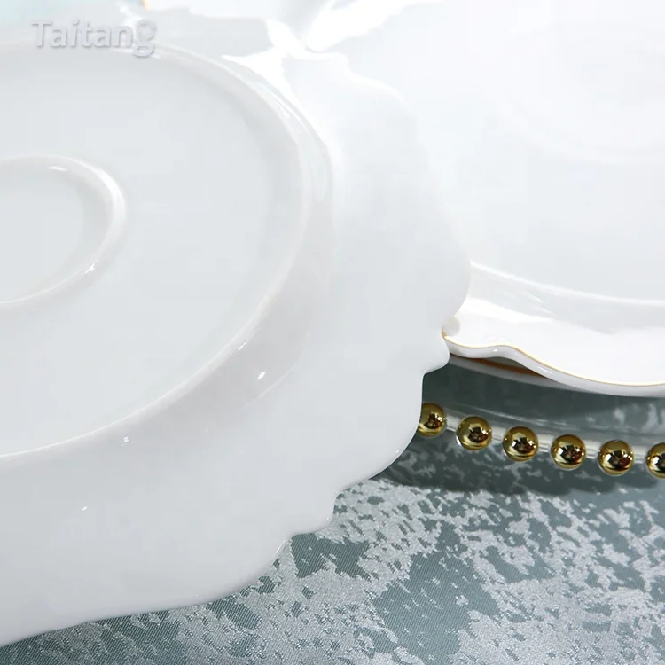 Hotel Restaurant Dinner Set Gold/ Silver Rim Porcelain Dinnerware Plate Set For Wedding