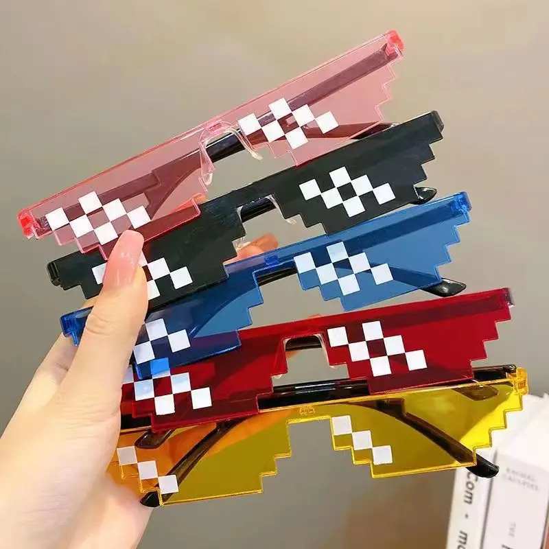 Pink Blue Yellow Black Cosplay Funny Pixel Thug Life Party Glasses Mosaic Sunglasses for Men Women