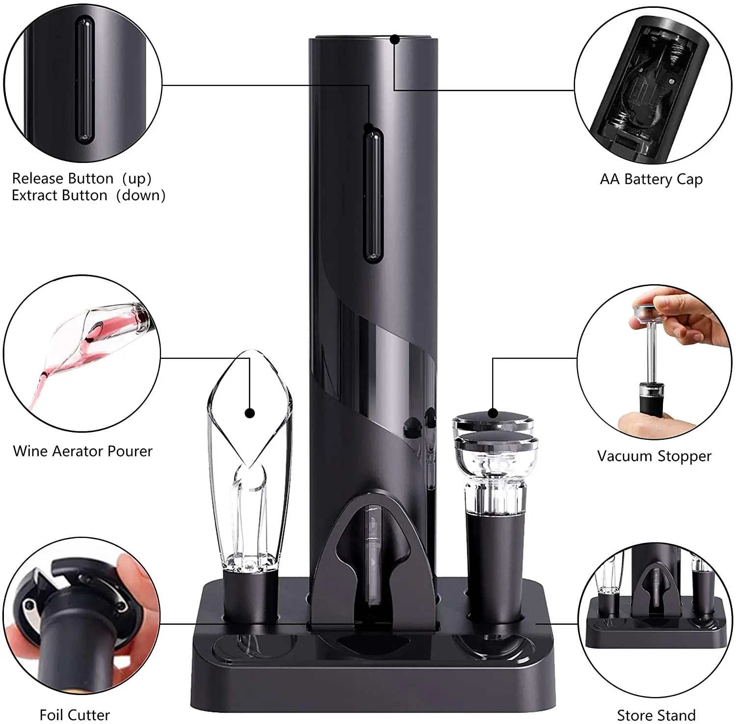 Electric Wine Opener 6-in-1 Sparkling Openers with Base Apribottiglie automatico Electric Wine Opener Bottle Opener