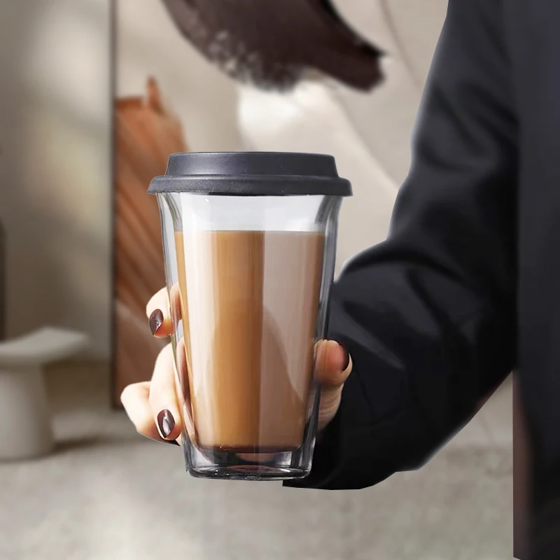 Wholesale High Borosilicate Glass Travel Coffee Mug Double Wall Layer with Silicone Lid and Sleeve for Tea Cups & Saucers
