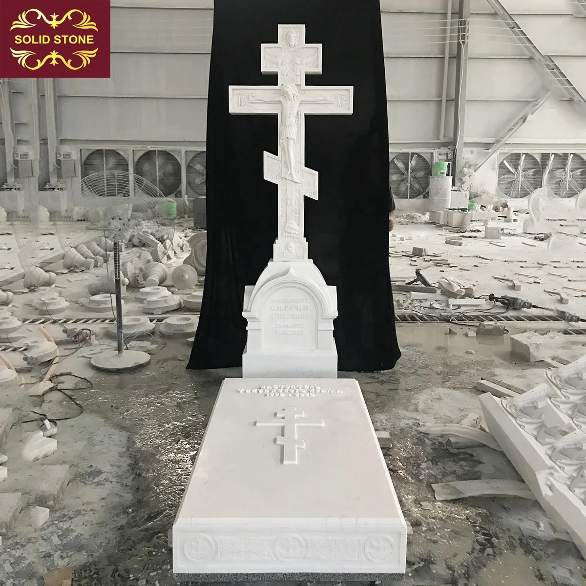 Factory wholesale customized natural cross headstone hand carved white stone marble tombstone