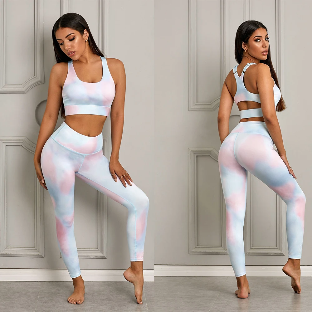 Custom Logo Sexy Leopard Tie Dye Sports Wear Fitness Gym Outfit Yoga Set Women Workout