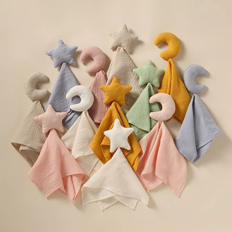 Lovey Moon Star Security Blanket Baby Comfort Toy Blanket Sleep Teether Soothing Baby Cotton Muslin Comforter Blanket