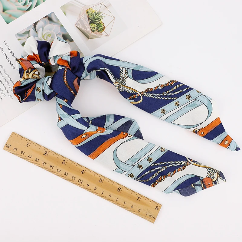 Wholesale Hair ribbon Hair Ties Long ponytail Printed Satin Scrunchies for hair Accessories
