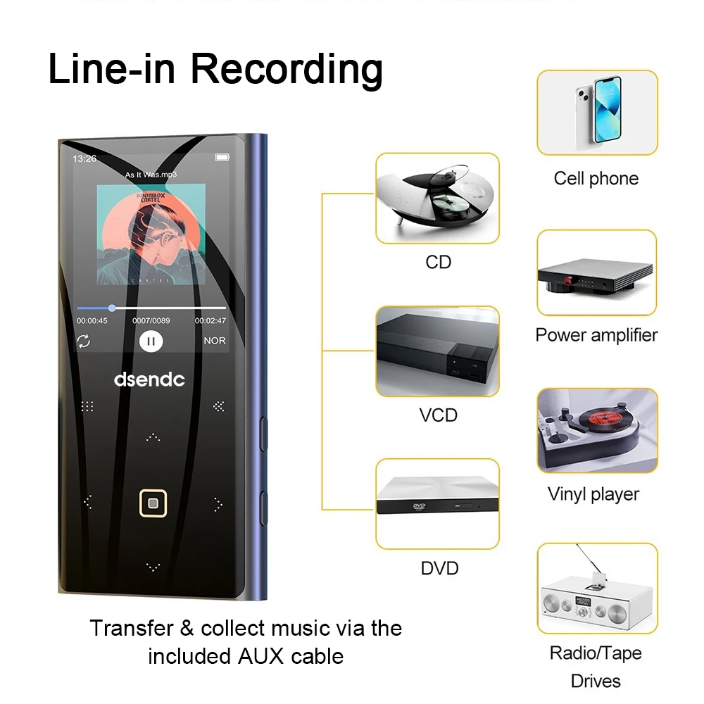 dsendc MP3 Music Player 2.4 Inch LCD Screen Lossless HiFi Sound MP4 with Recorder FM E-Book