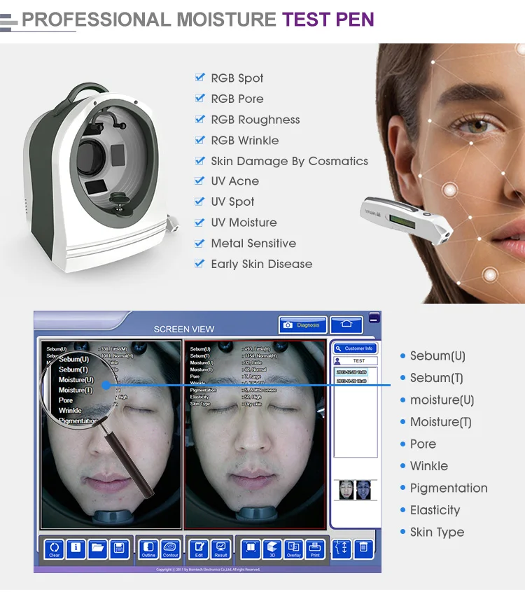 New skin moisture camera scanner tester analyzer 3d bitmoji visia facial skin analyzer machine
