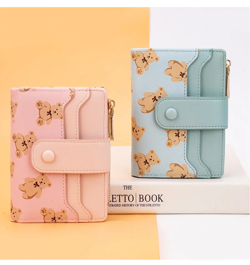 2024 Wholesale Custom Logo Fashion Card Holder PU Leather Purse for Ladies Sweet Cute Bear Women Wallet