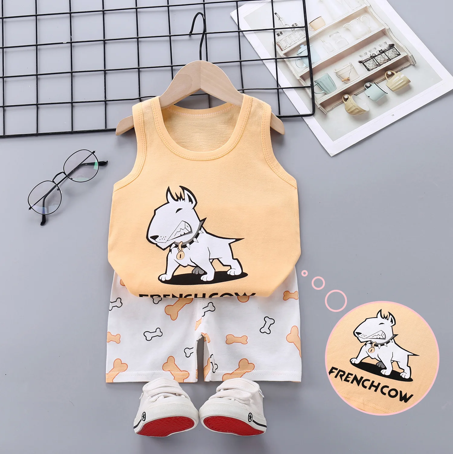 undershirt suit for children summer boys cotton sleeveless shirts girls sling baby kids clothing breathable soft wearable suits