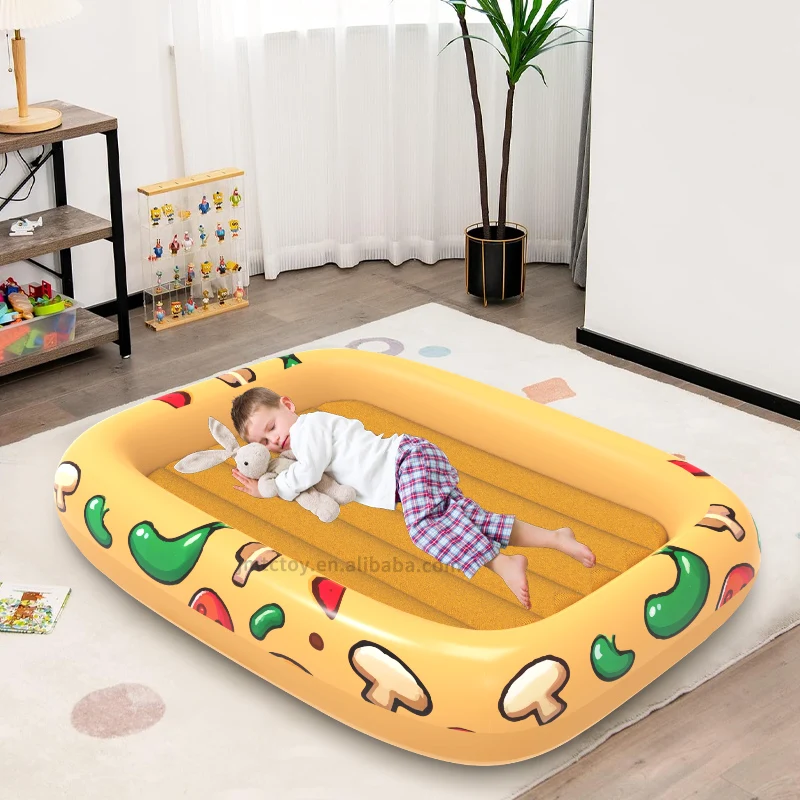 Camping outdoor portable PVC flocked children sleeping air mattress indoor inflatable kids travel bed