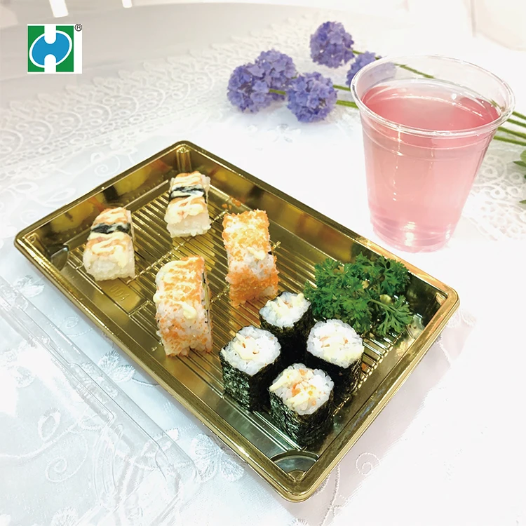 New Disposable Food Microwave Wholesale Sushi Tray Plastic Lids Takeaway Black Base Clear Microwavable Container Re 5000