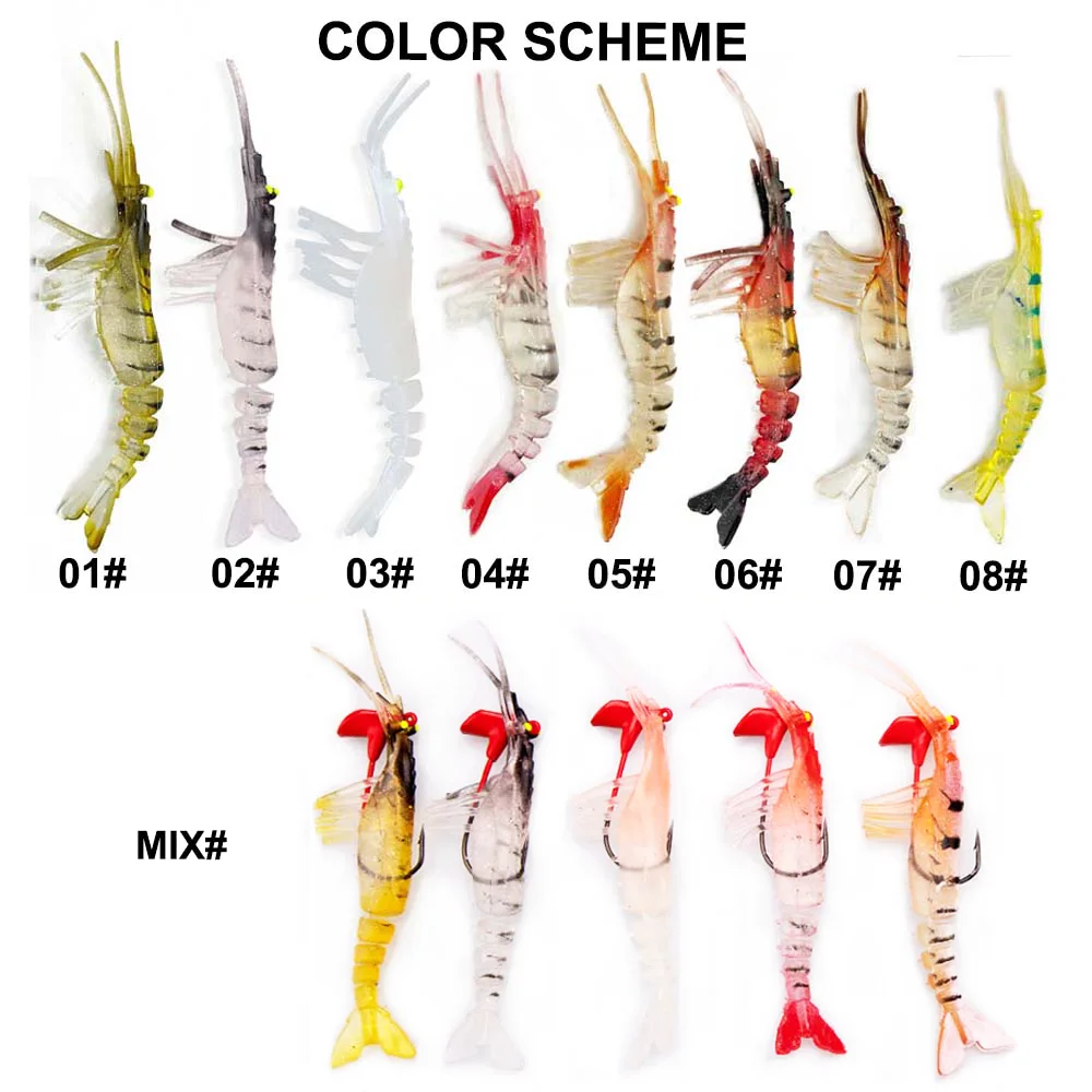 SUPERIORFISHING Soft Shrimp Lures 115mm Plastic Fishing Bait With Hooks Simulation Artificial Fishing Lures