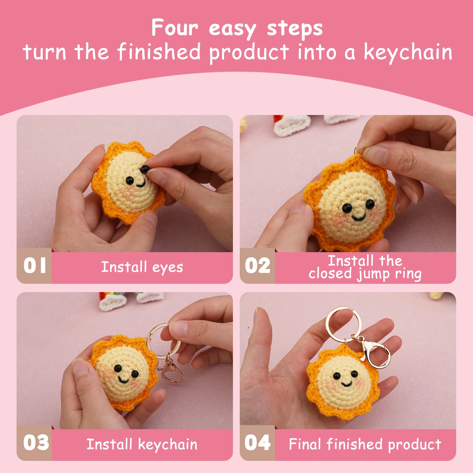 Sun Love Rainbow Flower Crochet Keychain Beginner Crochet Kit for Adults