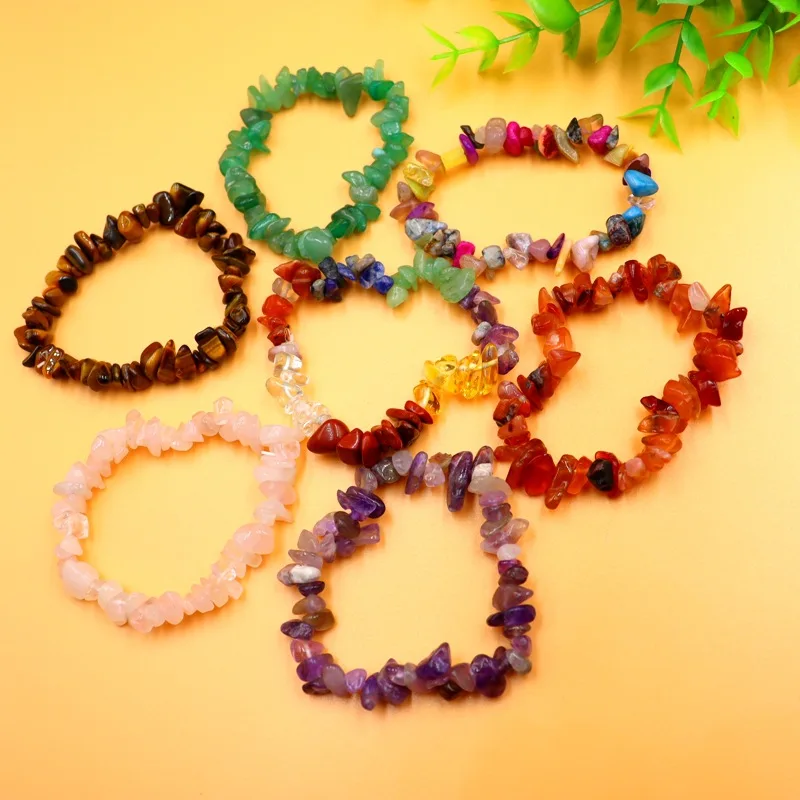 Natural Irregular Gemstone Chakra Crystal Healing Chip Gemstone chips Bracelets Tumble Polished Stones Bracelet