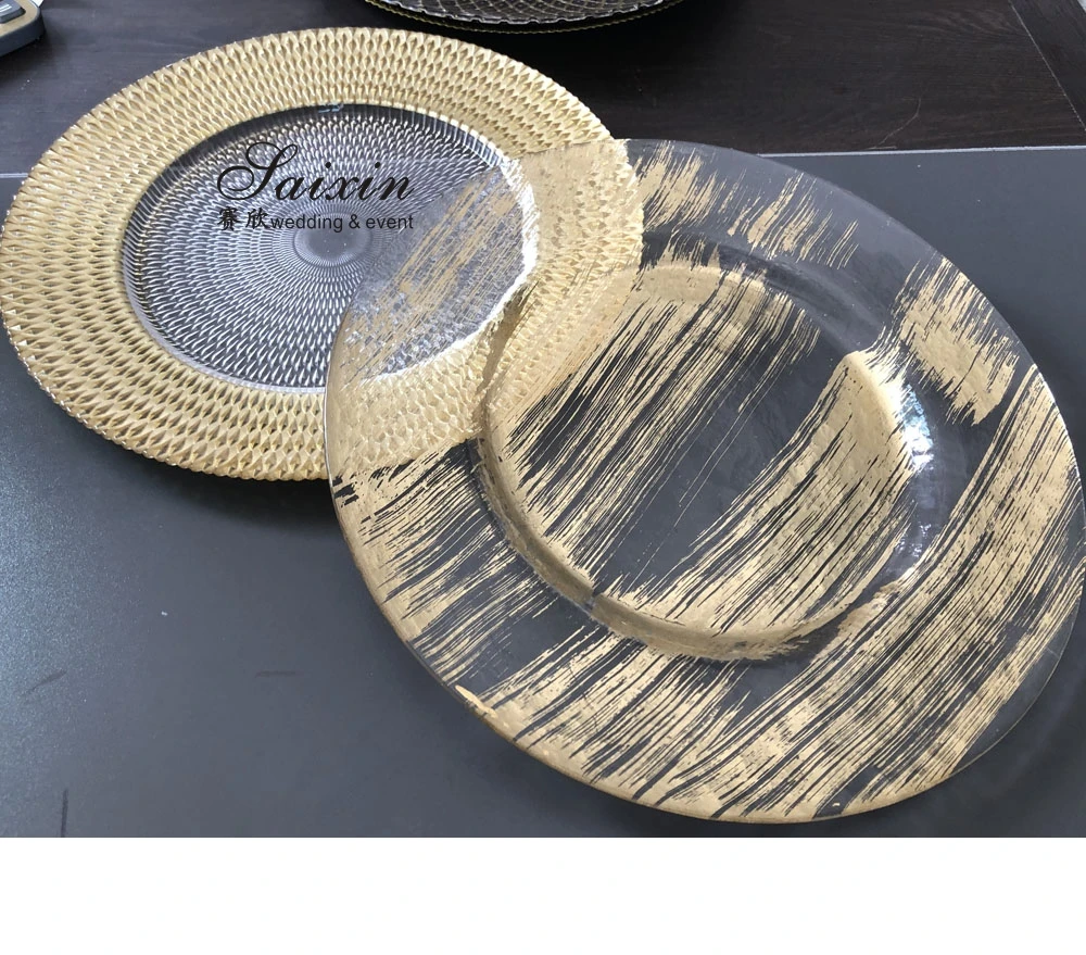 ZT-P044 New design glass plate chargers  with gold wholesale charger plates wedding