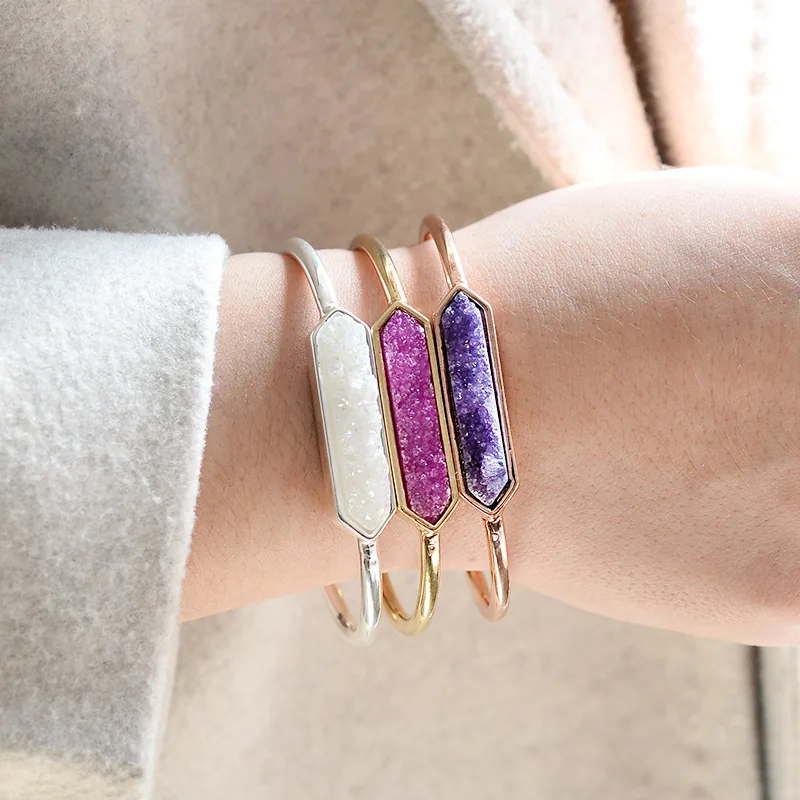 Raw Quartz Stone Natural Crystal Bracelet Druzy Geode Bracelet For Women Bridal Jewelry