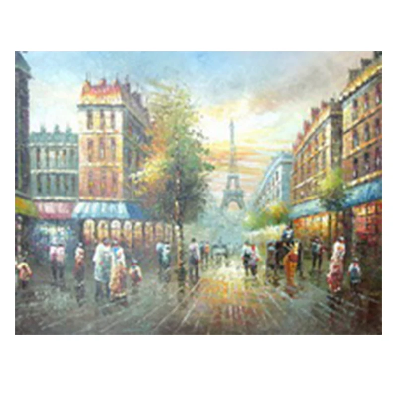 Artwork paris street people walking canvas oil painting ZQ-21 new product