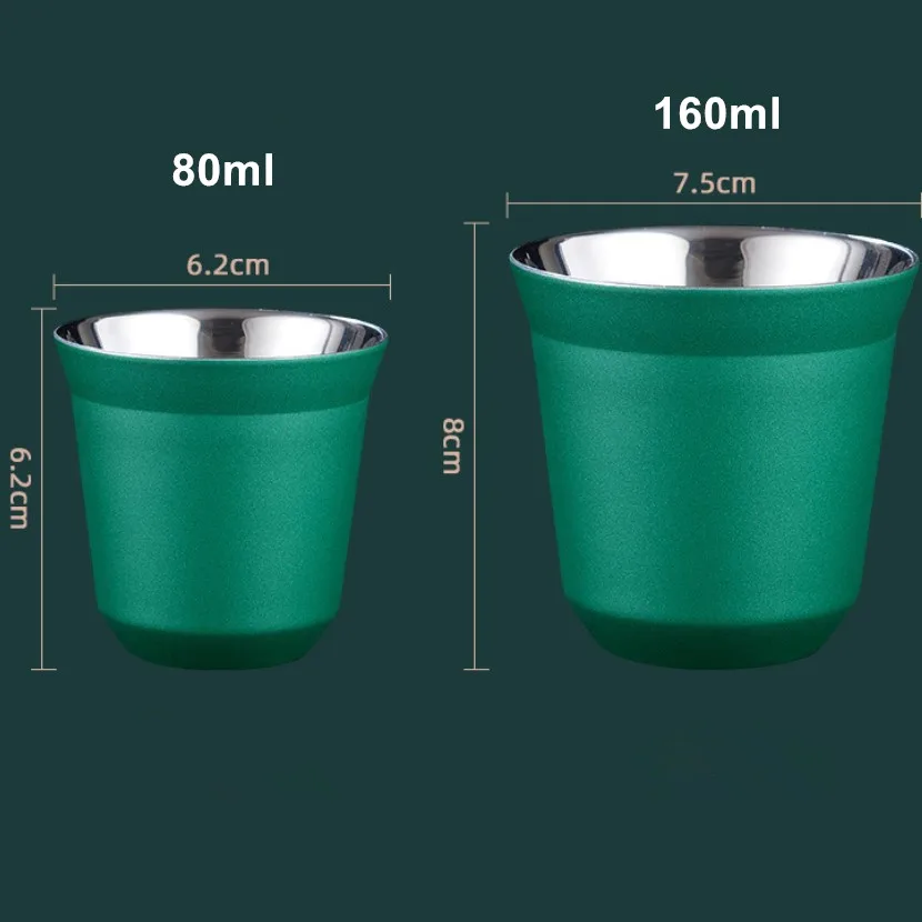 Custom wholesale stainless steel double wall espresso coffee cup set lungo espresso mug 80ml/160ml