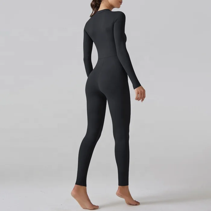 Women One Piece Yoga Gym Fitness Rompers Workout Jumpsuit femme Long Sleeve Zip Front Bodycon Clothes Sport Leggings Bodysuit