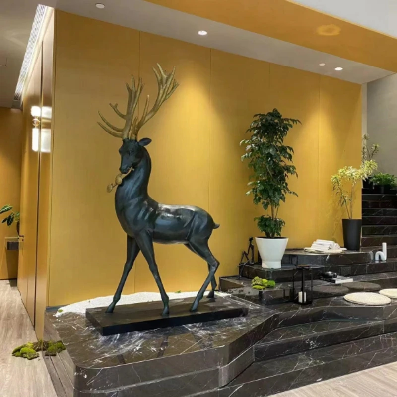 Matt Black Luxury Custom Size Abstract Art Metal Bronze Christmas Deer Statue For Home Office Decor Wholesale Cheap Price