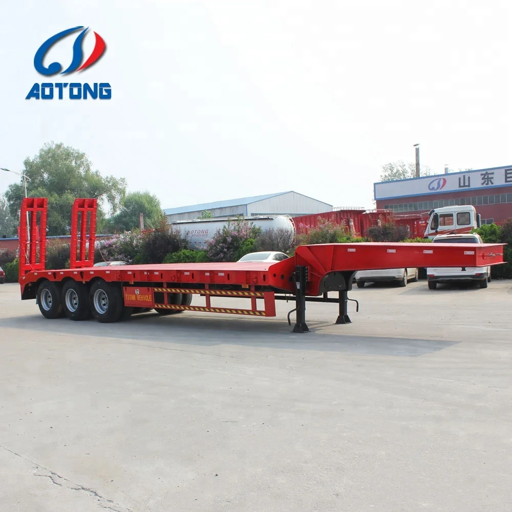 Direct selling 80tons tri-axle heavy objects transporter low bed semi trailer low flatbed truck trailers detachable gooseneck