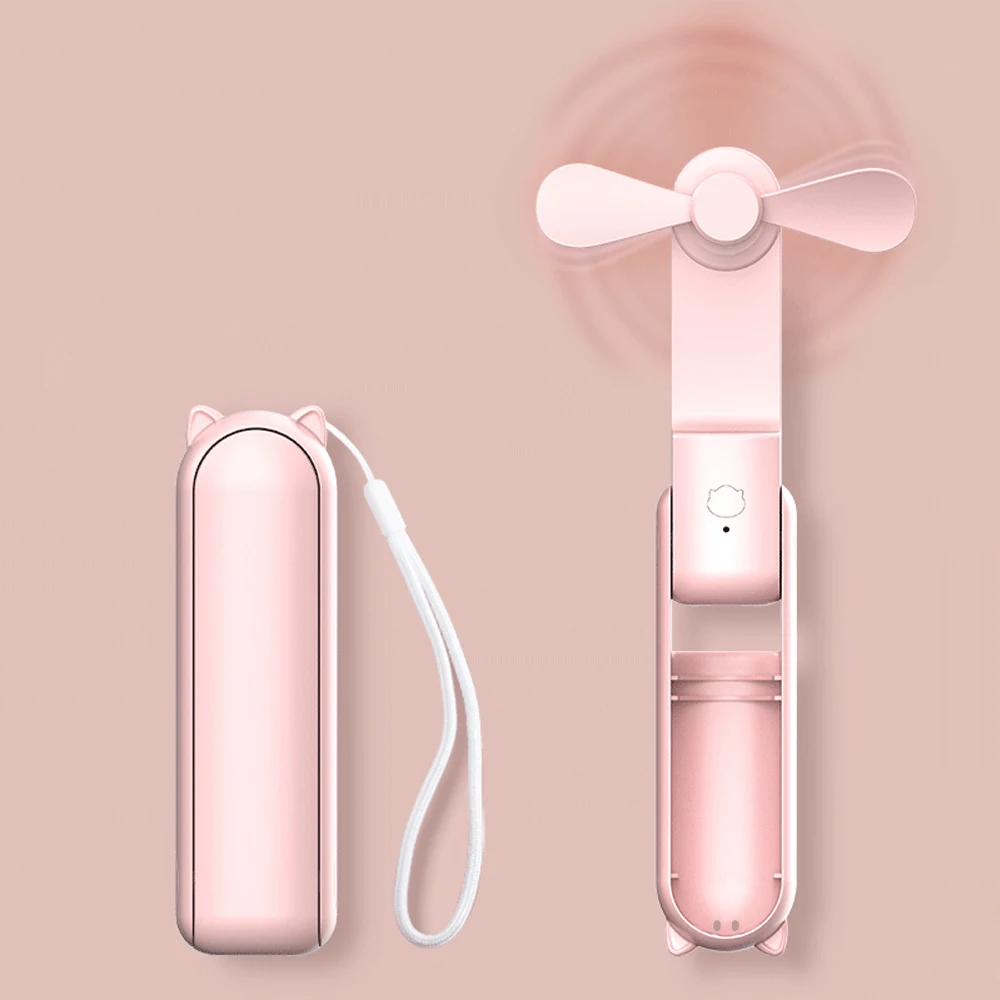 10 Hours Air Cooling Foldable Hand Fan Rechargeable Handheld Mini Folding Portable Desk Fan with Power Bank for Travel Work