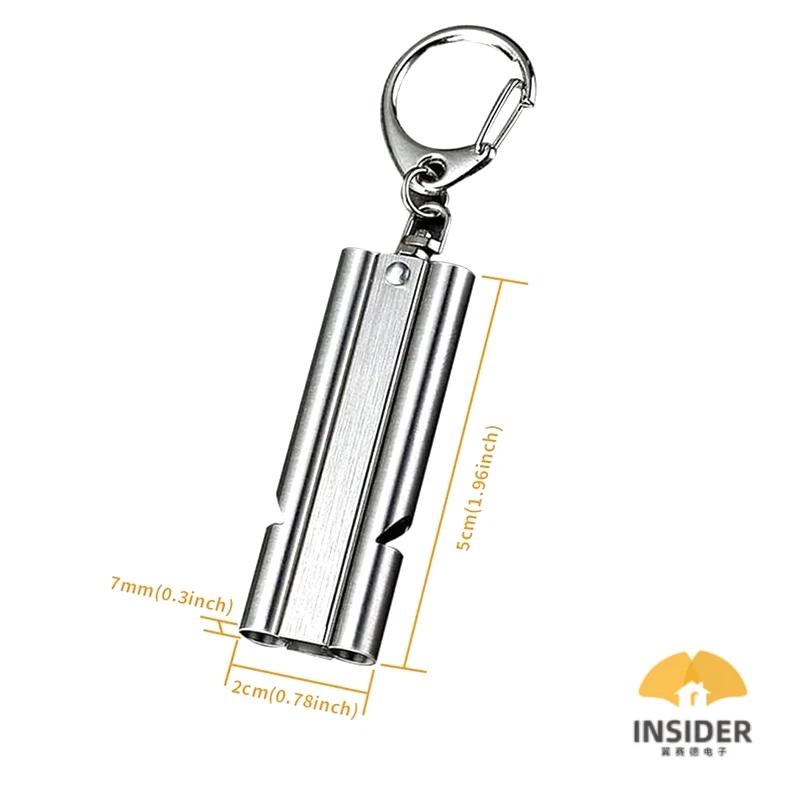 Fishing Training Rescue Stainless Waterproof Emergency Survival Double Tube 120DB Whistle With Lanyard Keychain