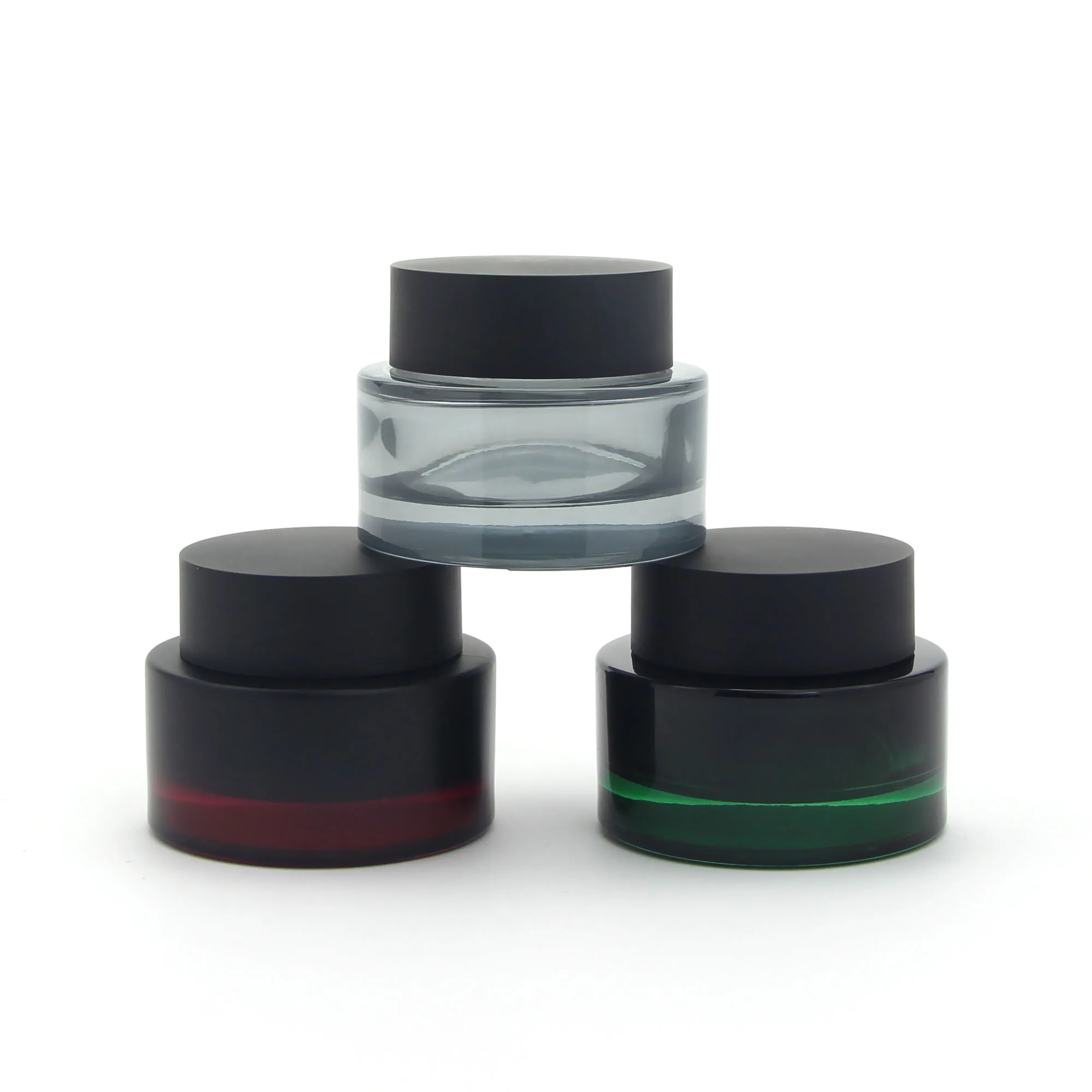Luxury Colored Red Green Gray Face Care Container 30g 50g Refillable Empty Glass Cream Jar with Caps
