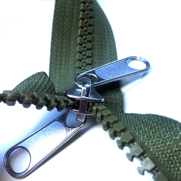 JY 10#  Open End  Resin Plastic Zipper With 2 Pullers For Military Tent