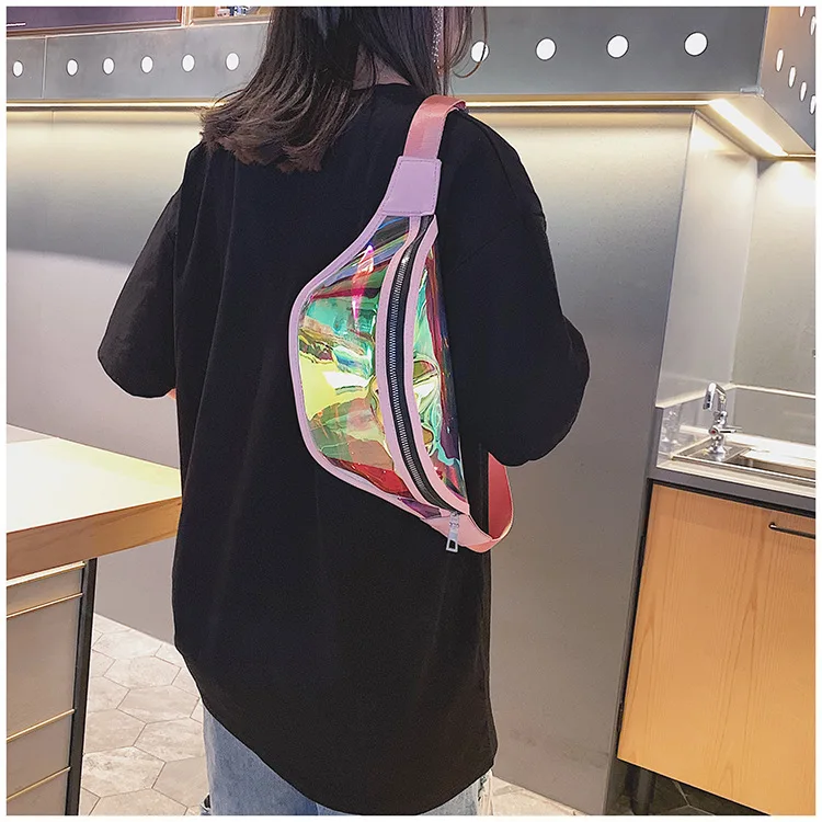 ANMAI 2021 new fashion laser color Korean version of leisure joker sports mountaineering Fanny pack waist bag