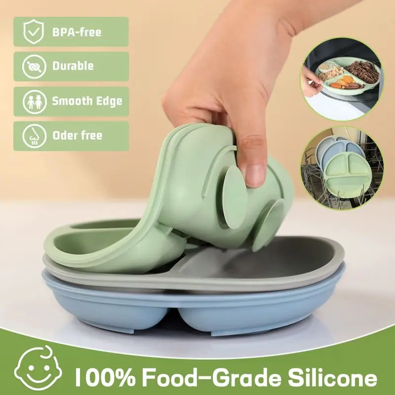Suction Plates for Babies 100% Silicone Plates Stay Put with Suction Feature Divided Design Silicone baby plates