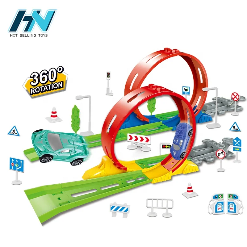 Special effects track racing 360 rotation 4pcs mini car Ejection race track for kids