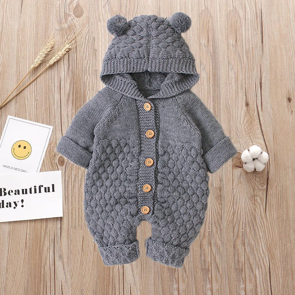 baby romper warm and thick to keep out the cold winter three-dimensional fur ball knitted sweater for toddler age 0-12 months