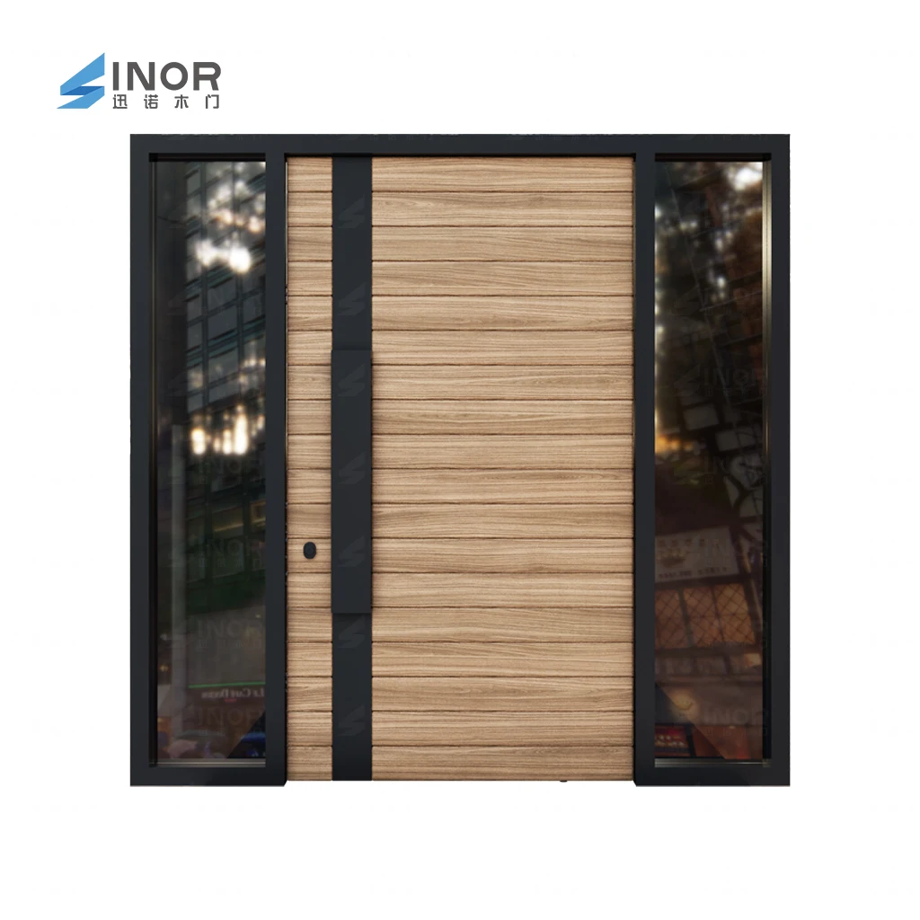 Modern style exterior pivot metal entry double stainless steel security door systems with glass inserts