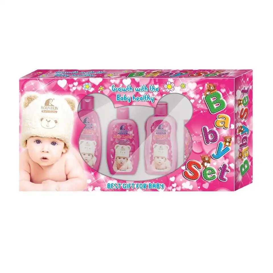RTS Hot Selling 5 Kind Skin Care  Products - Lotion, Shampoo & body Wash, Daily Cream-to-Powder, Baby Oil soap  set