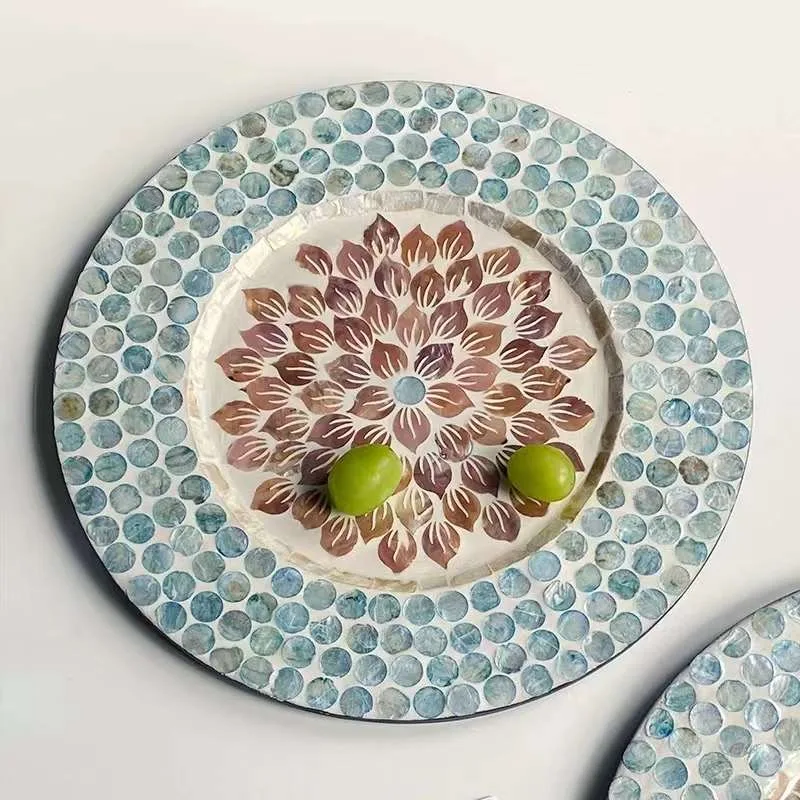 Mother Of Pearl Decorative Plates Charger Plate Decoration for Display Sea Shell Inlay Wood Charger Plates Wedding