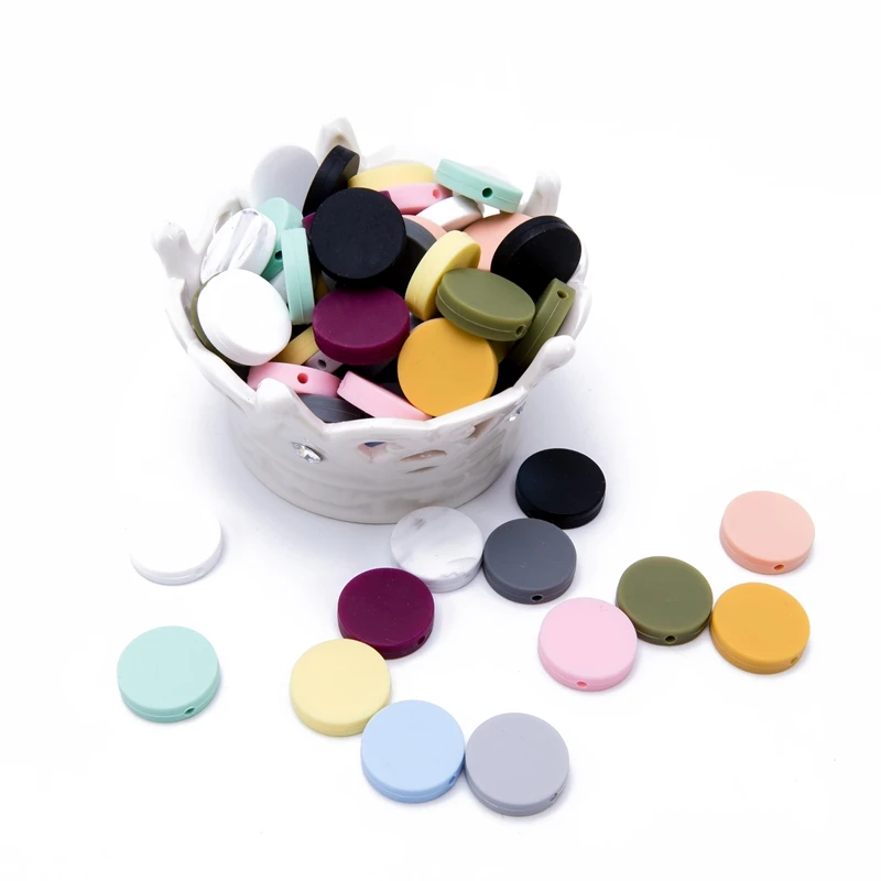 New Color 20mm Food Grade Silicone Flat Round Baby Beads for DIY Design Supplier